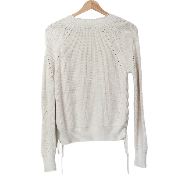 Joie Anthropologie Cream Adanya Lace-Up Sides Knit Sweater Scalloped — S - Picture 3 of 7